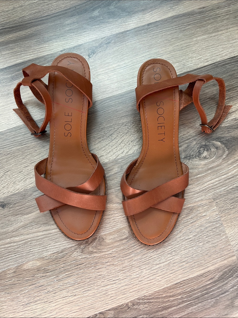 Sole Society Brown Cross-Strap Ankle Tie Sandals